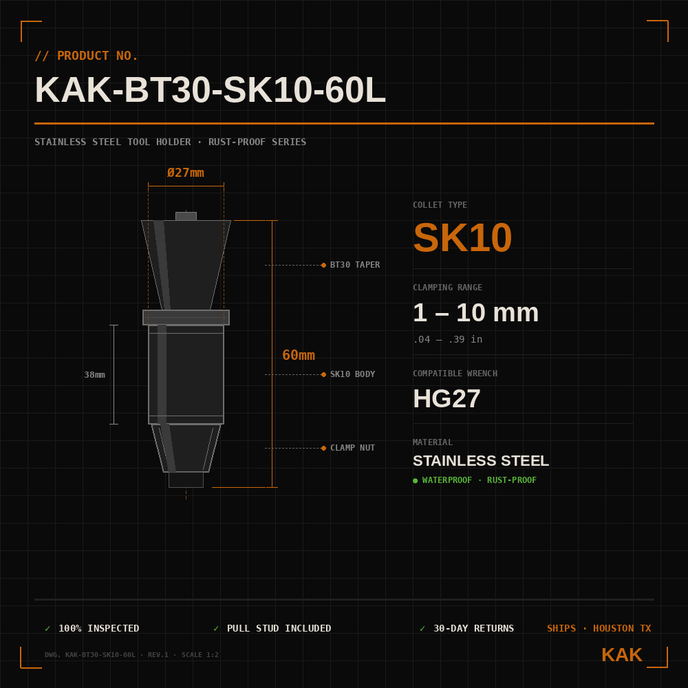 KAK BT30 SK10 60L engineering specifications