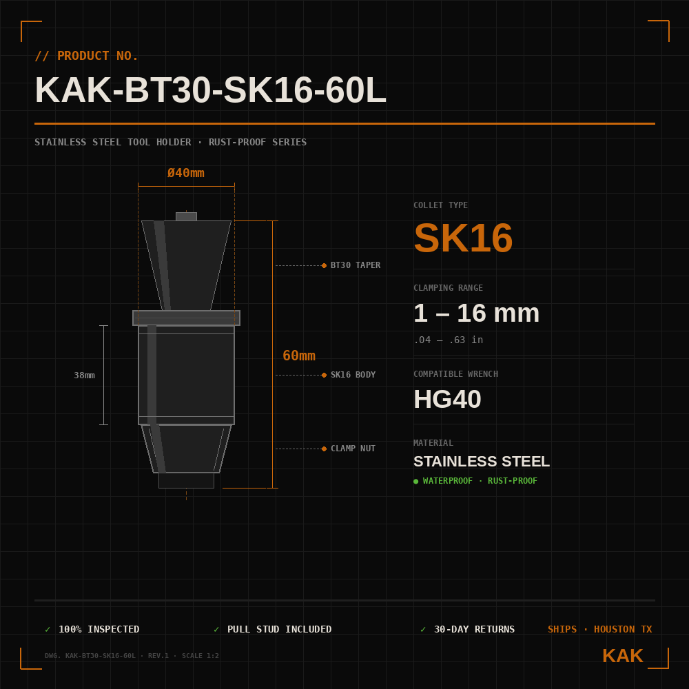 KAK BT30 SK16 60L engineering specifications