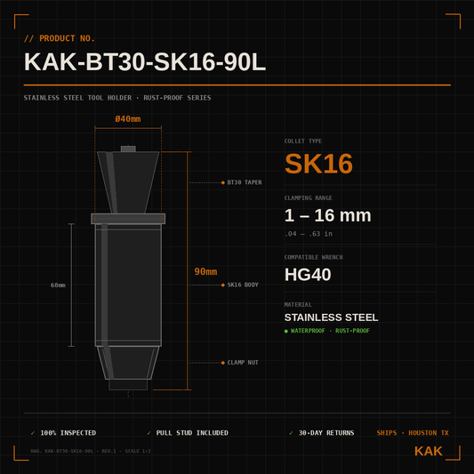 KAK BT30 SK16 90L engineering specifications