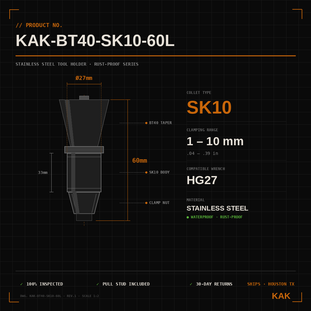 KAK BT40 SK10 60L engineering specifications